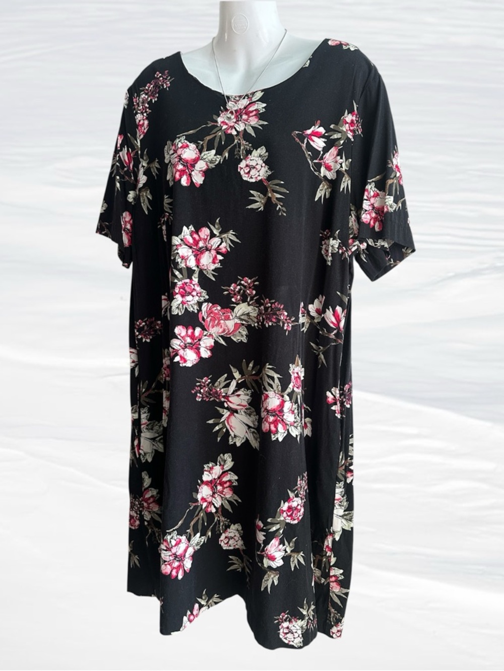 REITMANS Black Floral Short-Sleeve Summer Dress - Pink & White Floral!  Plus XXL